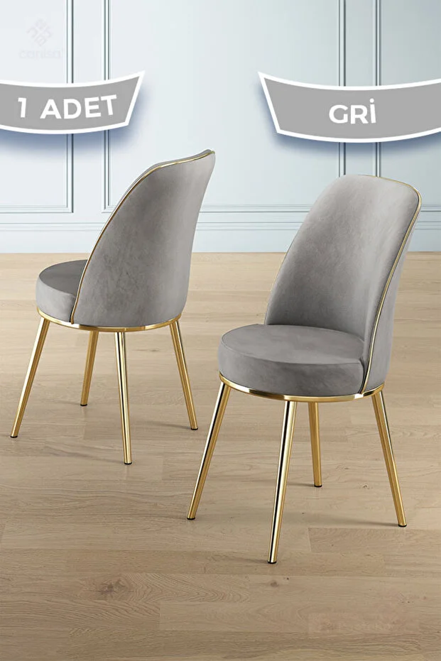 Pefa Serisi 1 Adet Gri Mutfak Sandalyesi Gold Kaplama Metal Ayak 1. Sınıf Babyface Kumaş